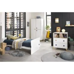 Chambre Duo Lit évolutif Bébé Combiné 60x120 Cm En 90x190 Cm + Armoire Oslo Etoile -Magasin Général Pour Enfants chambre lit combine armoire oslo etoile sauthon meubles OF