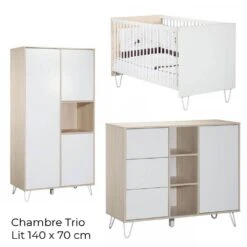 Chambre Trio Lit évolutif Bébé Little Big Bed 70x140 Cm + Armoire + Commode Happy -Magasin Général Pour Enfants chambre trio lit little big bed 140 x 70 commode armoire happy sauthon meubles OK