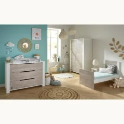 Chambre Trio Lit évolutif Bébé Little Big Bed 70x140 Cm + Armoire + Commode Loft Bois
