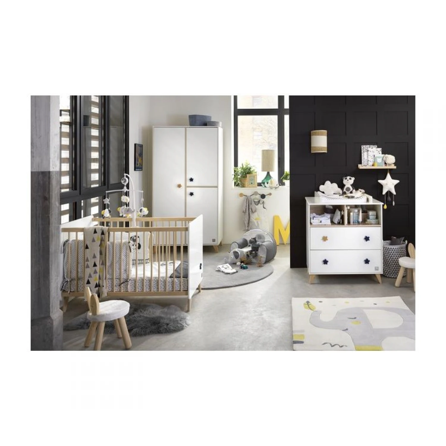 Chambre Trio évolutif Bébé Lit Little Big Bed 70x140 Cm + Armoire + Commode Oslo Etoile 3 Chambre Trio évolutif Bébé Lit Little Big Bed 70x140 Cm + Armoire + Commode Oslo Etoile