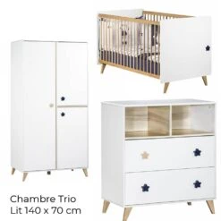 Chambre Trio évolutif Bébé Lit Little Big Bed 70x140 Cm + Armoire + Commode Oslo Etoile 17 Chambre Trio évolutif Bébé Lit Little Big Bed 70x140 Cm + Armoire + Commode Oslo Etoile -Magasin Général Pour Enfants chambre trio lit little big bed 140 x 70 commode armoire oslo etoile sauthon meubles OG