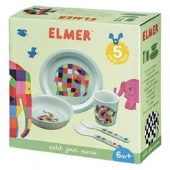 Coffret Repas 5 Pièces Elmer -Magasin Général Pour Enfants coffret cadeau 5 pieces elmer petit jour paris OB