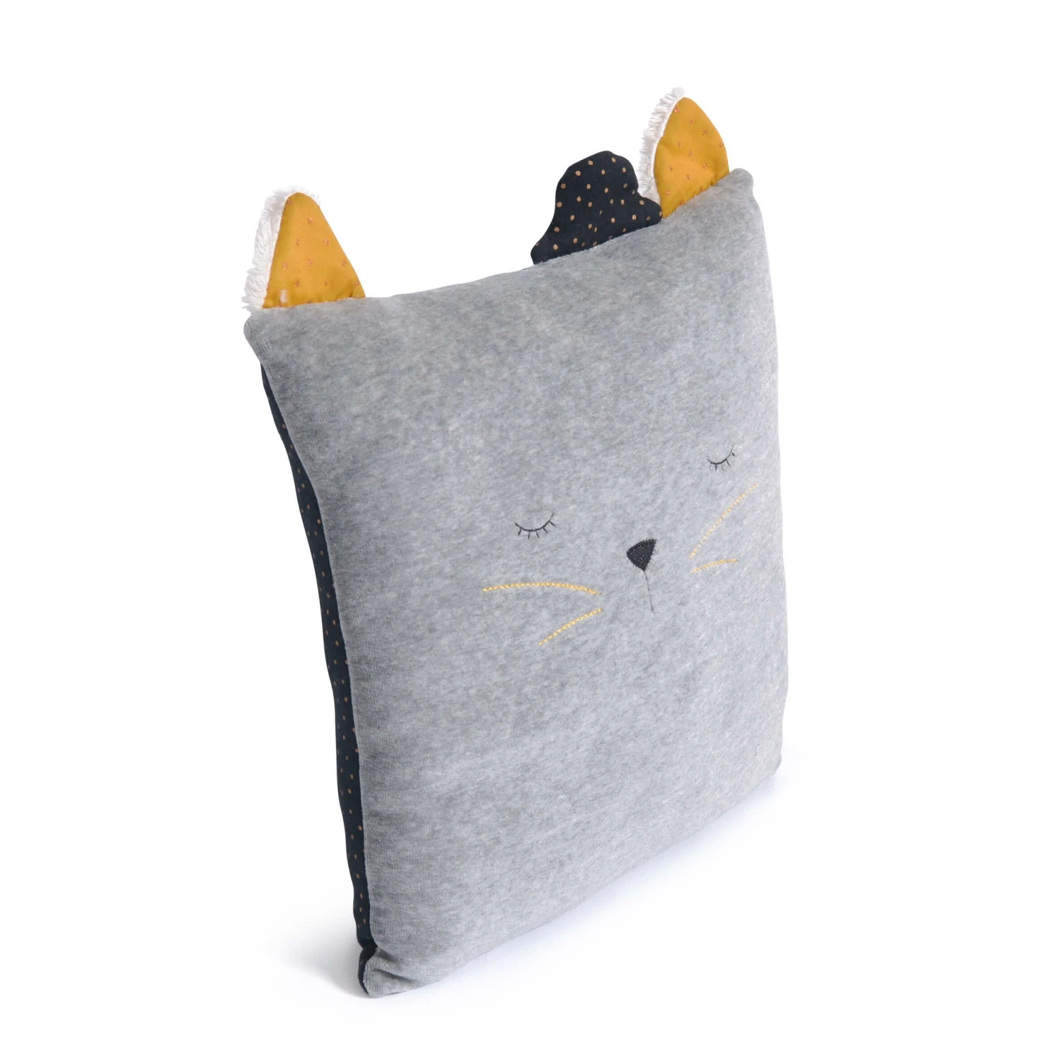 Moulin Roty Coussin Chat Gris Clair Dormeur Les Moustaches 4 Moulin Roty Coussin Chat Gris Clair Dormeur Les Moustaches – Image 2