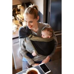 Petite écharpe De Portage Sans Nœud Anthracite Et Olive -Magasin Général Pour Enfants petite echarpe sans noeud anthraciteolive love radius OC