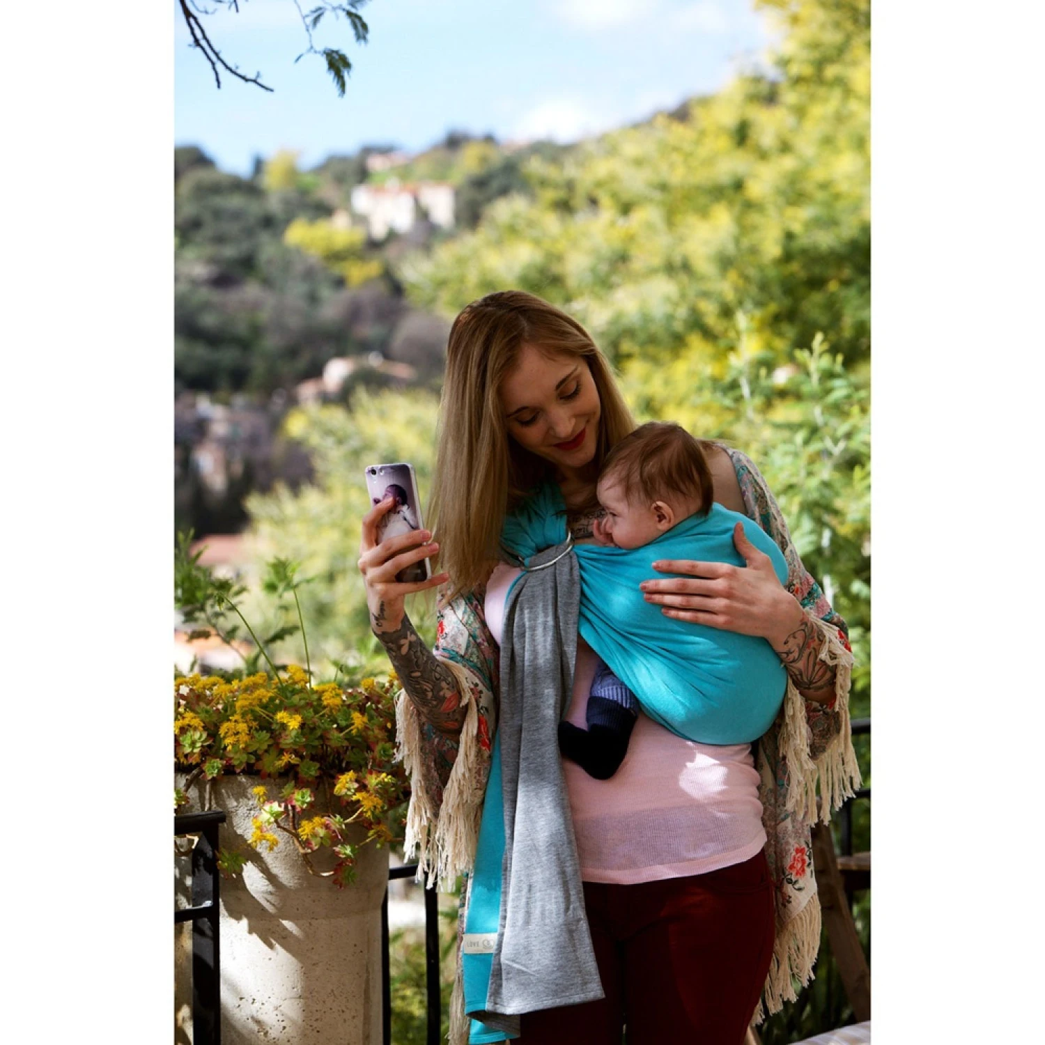 Petite écharpe De Portage Sans Nœud Chiné Et Bleu Canard 8 Petite écharpe De Portage Sans Nœud Chiné Et Bleu Canard – Image 6