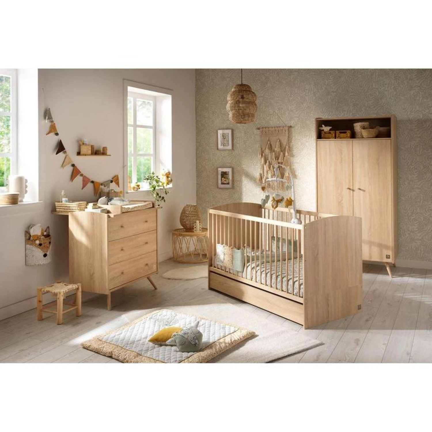 Chambre Trio Lit Bébé 60x120 Cm + Commode 3 Tiroirs + Armoire Access Bois 3 Chambre Trio Lit Bébé 60x120 Cm + Commode 3 Tiroirs + Armoire Access Bois